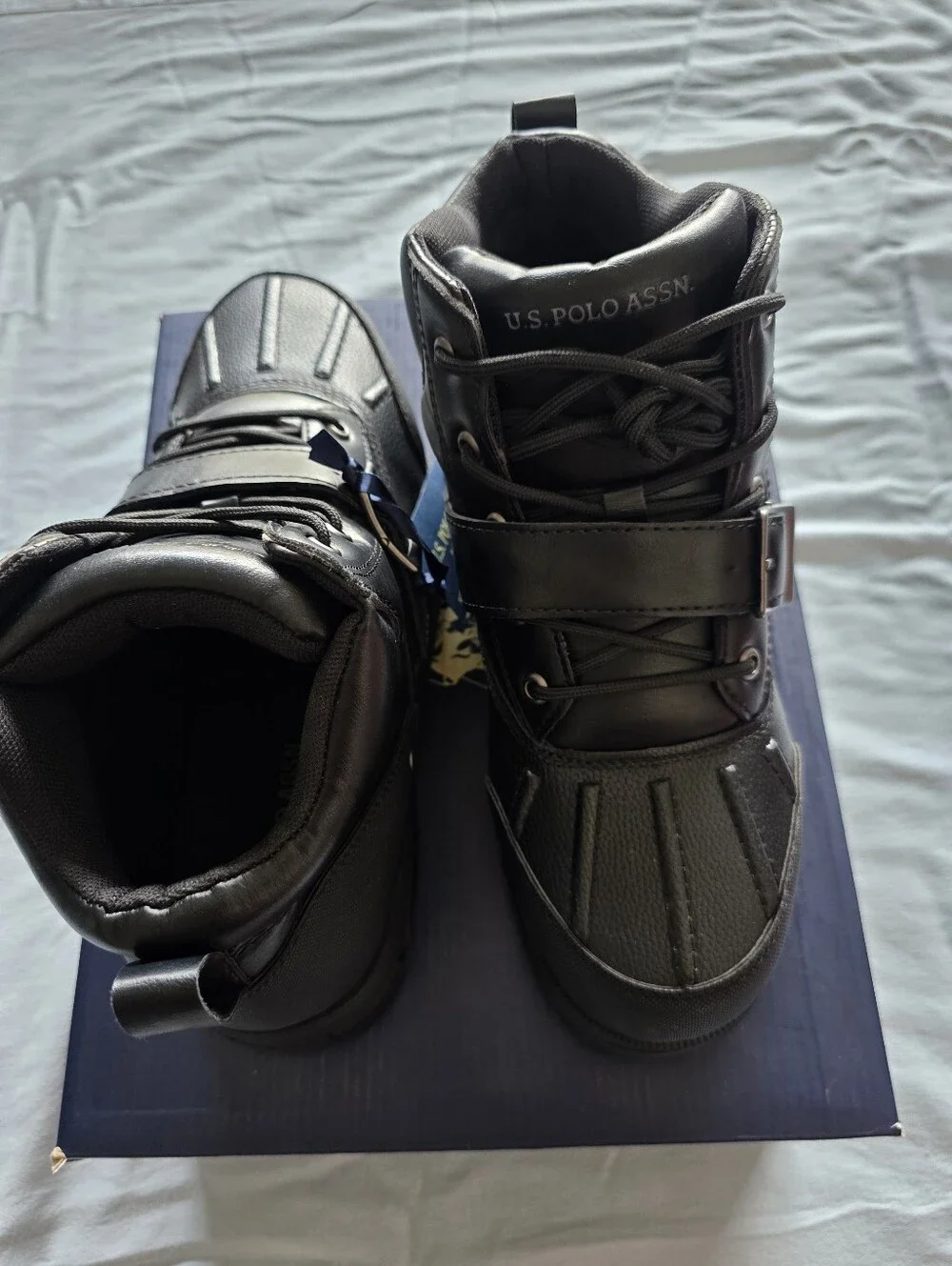 Men's Black Leather Tactical Boots Polo Assn.